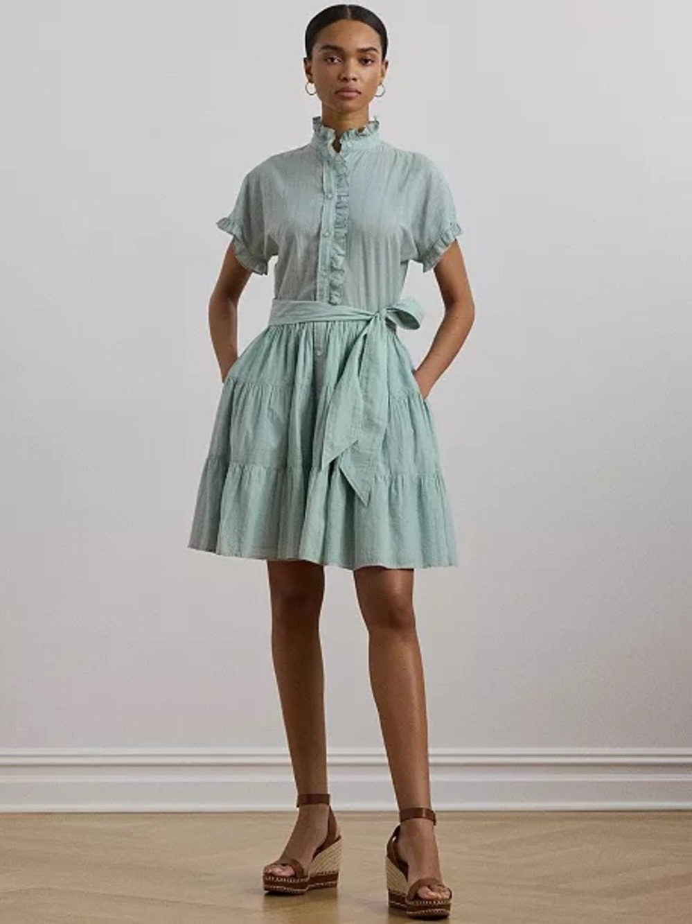 Ralph Lauren Sage Green Ruffle-Tiered Mini Dress
